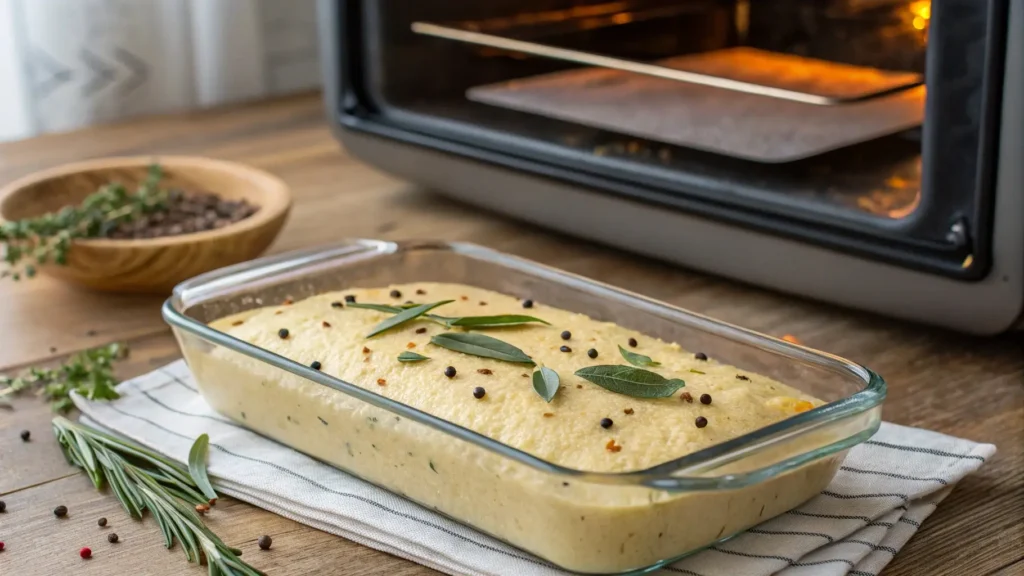 Plat de cornbread au poulet prêt à cuire au four pour une croûte dorée