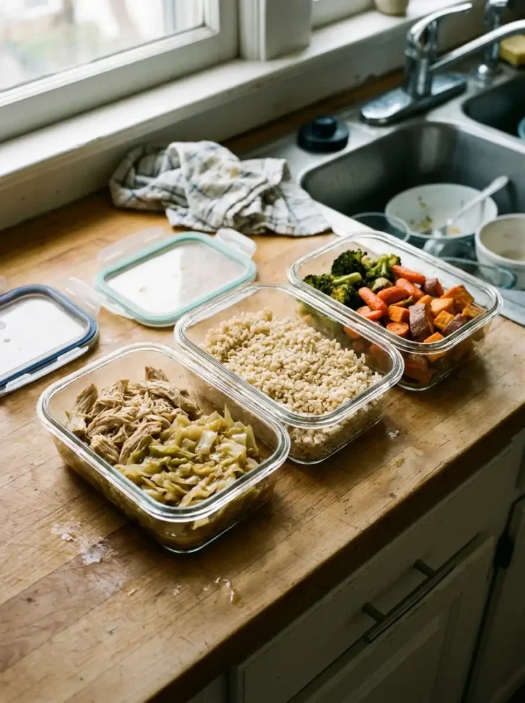 Chicken and cabbage meal prep bowls with rice
