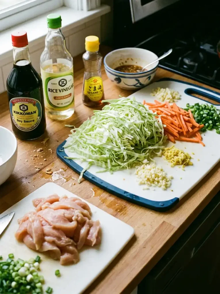 Ingredients for chicken stir fry with cabbage