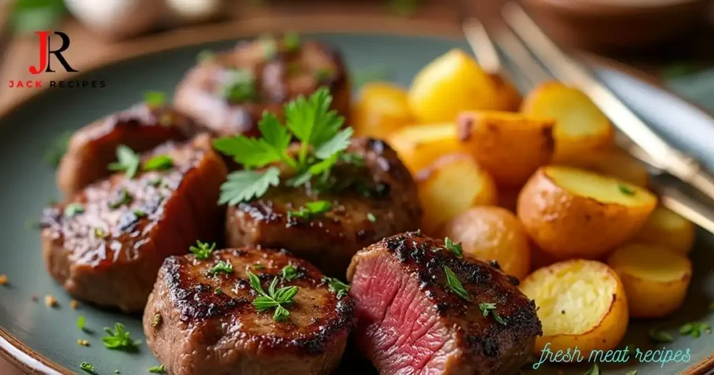 garlic steak bites and potatoes