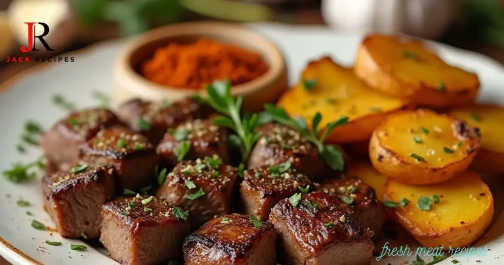 garlic steak bites and potatoes