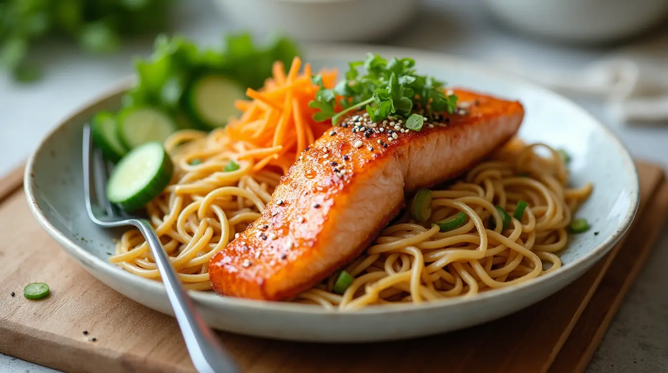 crispy air fryer salmon with soba