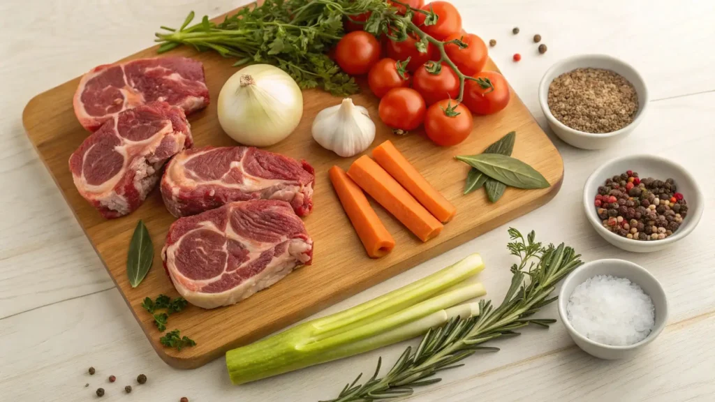 A vibrant image showcasing all the key ingredients laid out on a wooden cutting board.