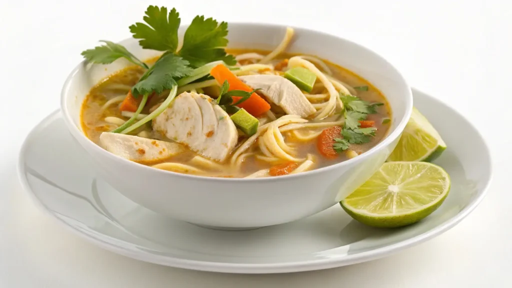 image of a beautifully presented bowl of sopa de pollo