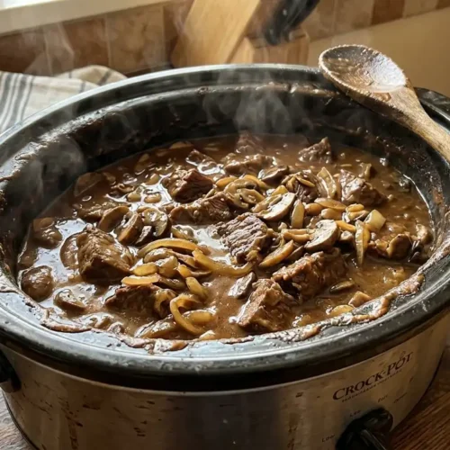 Crock-Pot cube steak and gravy — tender fall-apart cube steak in rich brown gravy in a slow cooker