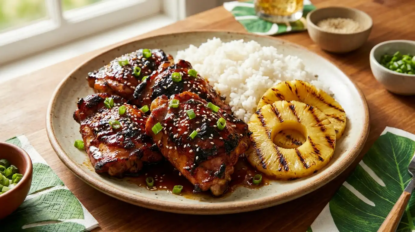 Hawaiian BBQ chicken recipe with pineapple soy marinade