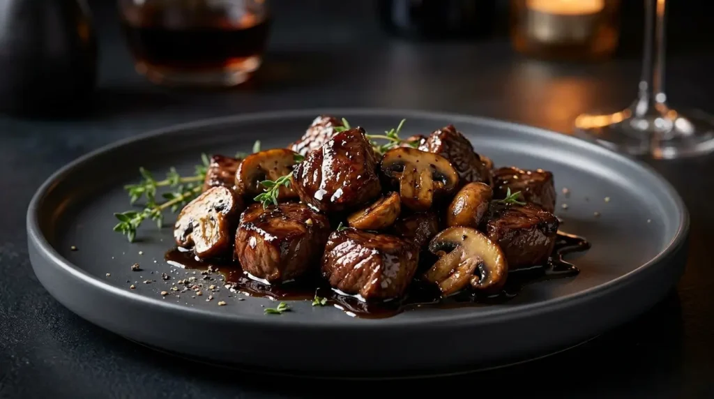 Balsamic Glazed Steak Tips with Mushrooms