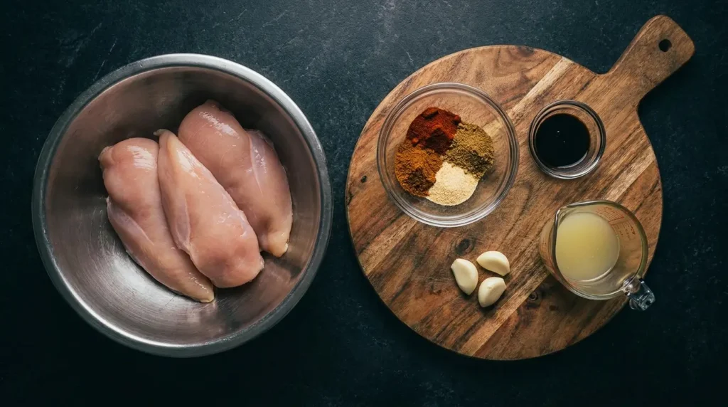 Fresh ingredients for homemade chicken taco seasoning and Instant Pot chicken tacos.