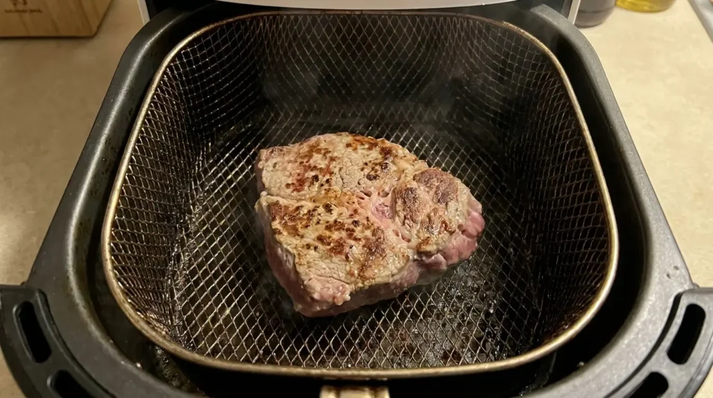 flipping cube steak halfway through air fryer cooking  