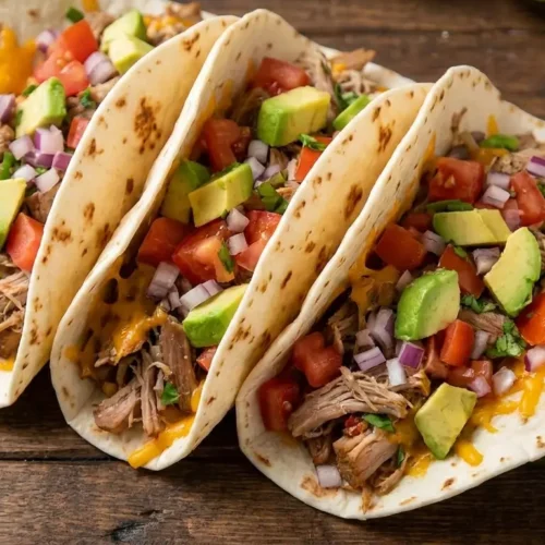 Delicious Instant Pot chicken tacos garnished with lime and cilantro